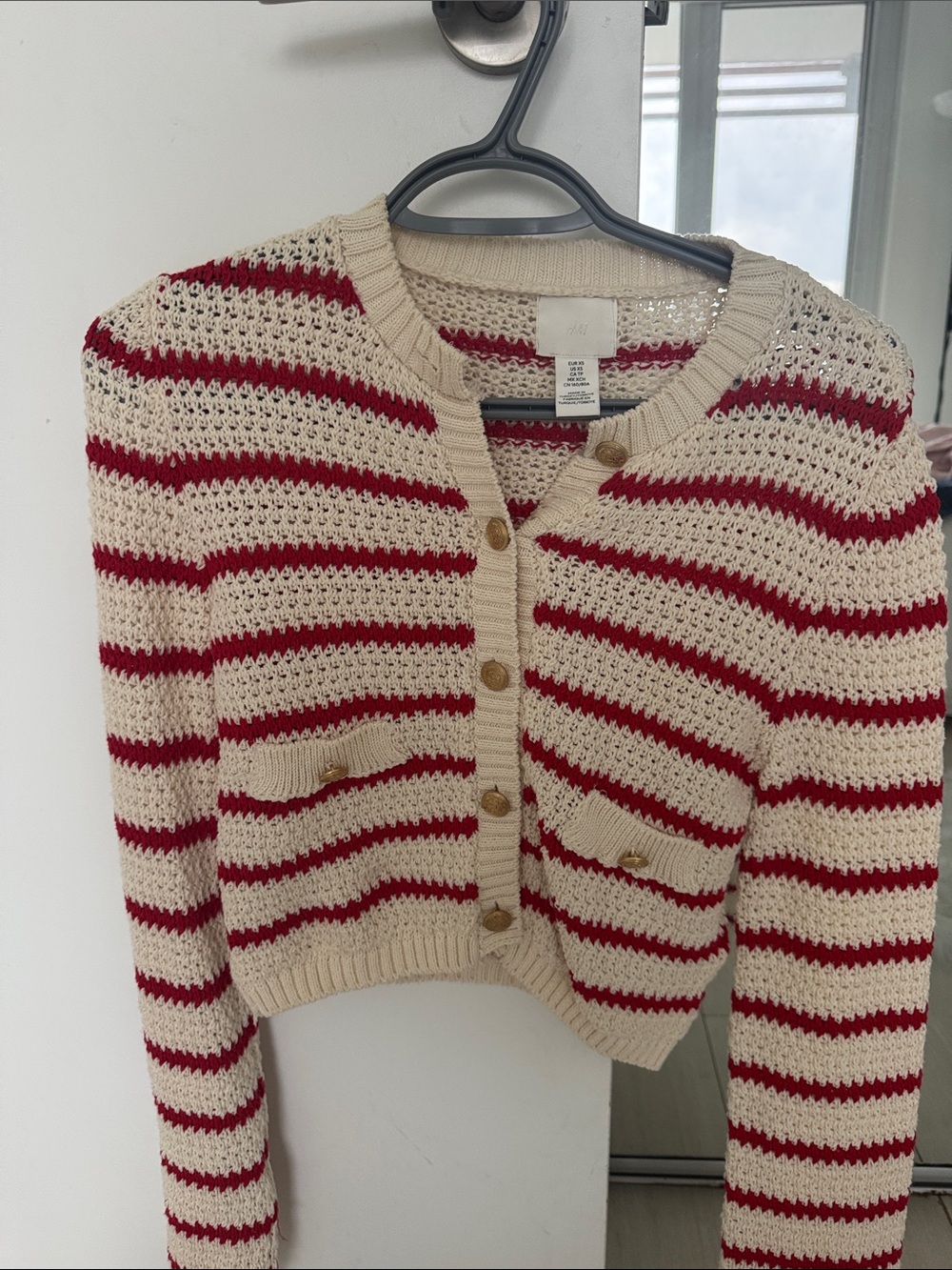 H&M Cream & Red Striped Crochet Cardigan